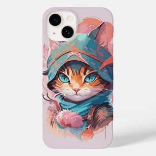 Coque Pour iPhone 14 Aquarelle Cute Hoded Ninja Chat