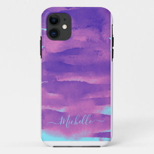 Case-Mate iPhone Case Aquarelle de néon rose violet Abstrait