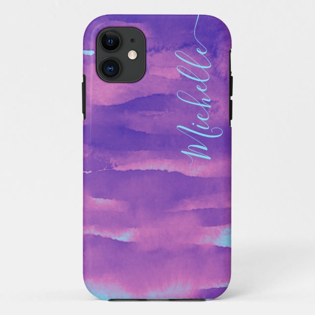 Coques Case-Mate iPhone Aquarelle de néon rose violet Abstrait Coque-Mate  (Dos)