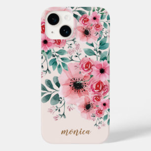 Coque Pour iPhone 14 Aquarelle douce et élégante Monogramme Floral