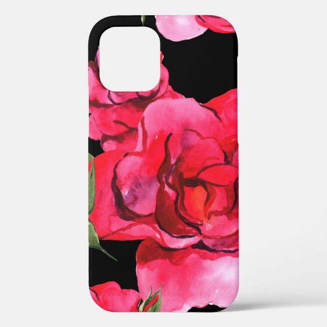 Coques Case-Mate iPhone Aquarelle douce rouge et rose sur noir (Verso)