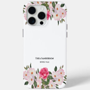 Coque iPhone 15 Pro Max Aquarelle Doux rose blanc Roses illustration