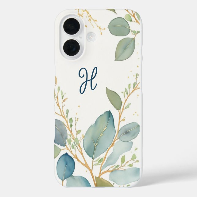 Coques Case-Mate iPhone Aquarelle élégante branche eucalyptus monogramme (Verso)