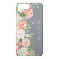 Aquarelle féminine florale sur gris avec monogramm