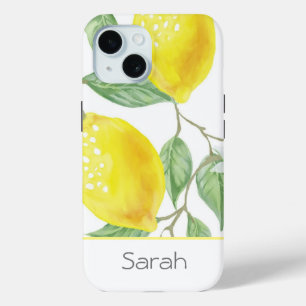 Coque Pour iPhone 15 Aquarelle Feuille citron moderne Monogramme