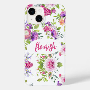 Coque Pour iPhone 14 Aquarelle fleurie rose violet élégant
