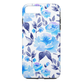 Coque iPhone 8 Plus/7 Plus Aquarelle fleurs bleues 2