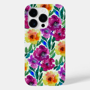 Coque Pour iPhone 14 Pro Aquarelle Fleurs Maroon et Jaune
