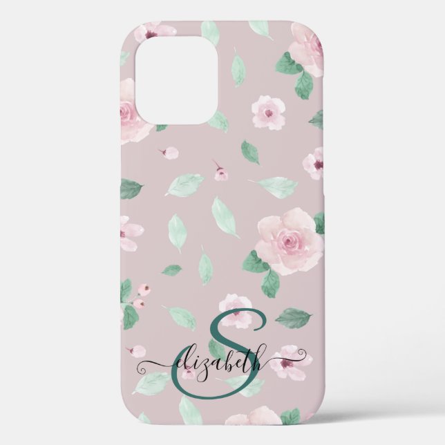 Coques Case-Mate iPhone Aquarelle Fleurs Rose or Monogramme (Verso)