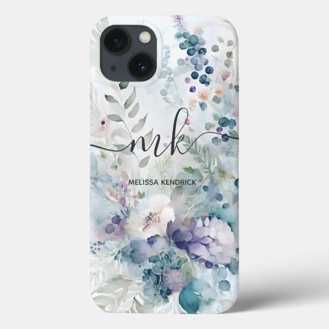 Coques Case-Mate iPhone Aquarelle Floral Berries Fermoirs Monogramme Nom (Verso)
