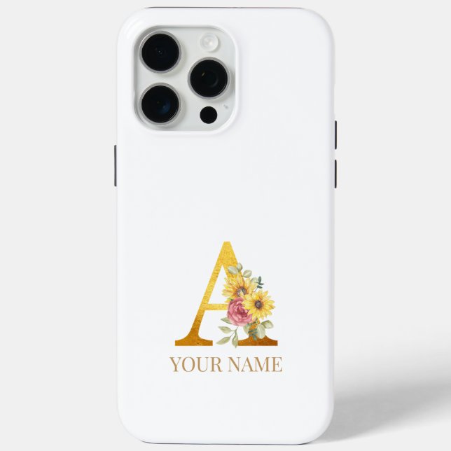 Coques Case-Mate iPhone Aquarelle Floral & Lettre Or A Monogramme (Verso)
