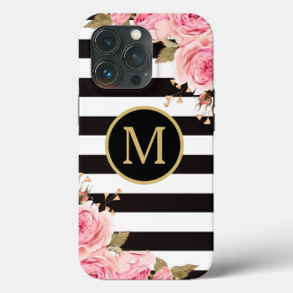 Case-Mate iPhone Case Aquarelle Florale Bandes noir et blanc Monogramme