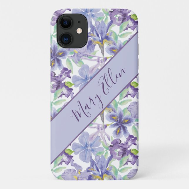 Coques Case-Mate iPhone Aquarelle florale de l'iris jaune violet (Dos)