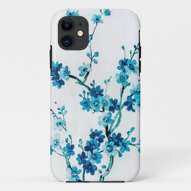 Coques Case-Mate iPhone Aquarelle florale d'hiver bleu | Personnalisé (Dos)