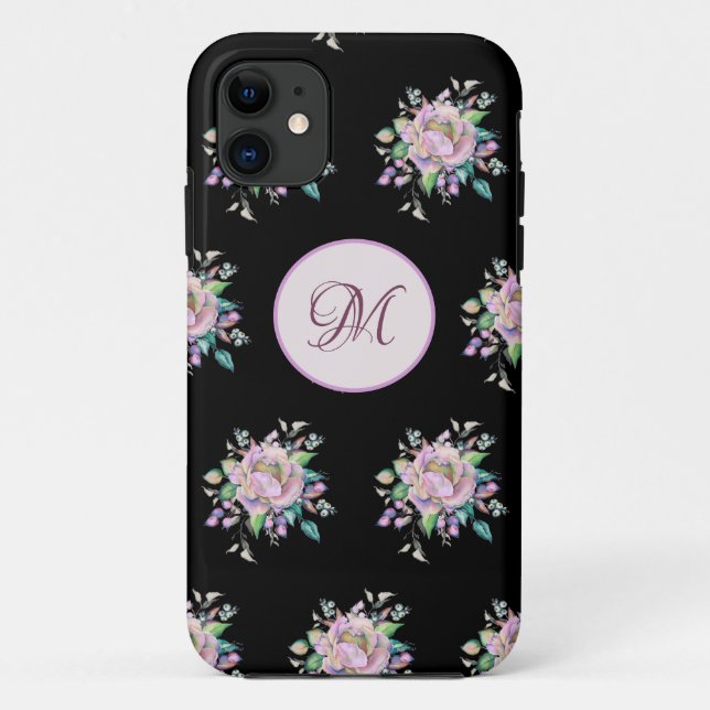 Coques Case-Mate iPhone Aquarelle florale rose moderne Monogramme élégant (Dos)