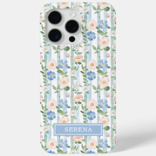 Coque iPhone 15 Pro Max Aquarelle Florale Rose Personnalisée Rayée