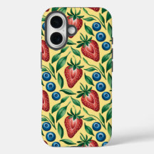 Aquarelle fraise bleuet Motif sur jaune