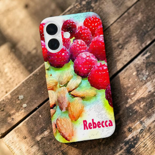 Coques iPhone 16 Aquarelle framboises et amandes