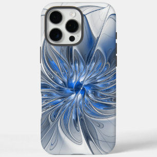 Coques iPhone 16 Pro Max Aquarelle gris bleu Abstrait Fractal Art Flower