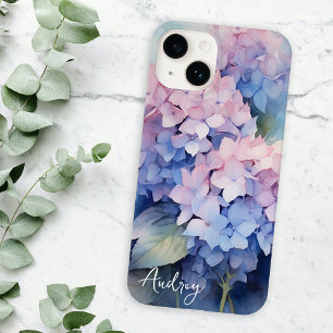 Coque Pour iPhone 14 Aquarelle Hydrangea Rose Purple Nom Modèle