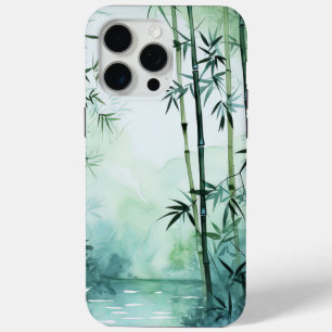 Coque iPhone 15 Pro Max Aquarelle japonaise inspirée Bambou Art