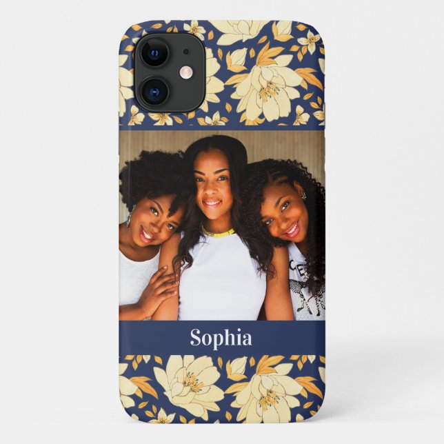 Coques Case-Mate iPhone Aquarelle jaune bleu Fille Nom photo (Dos)