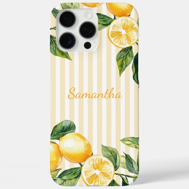 Coques Case-Mate iPhone Aquarelle Lemon Yellow Stripes Nom personnalisé (Verso)