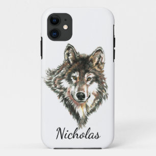 Case-Mate iPhone Case Aquarelle Loup gris Nom personnalisé