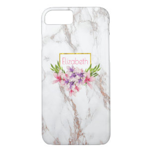 Coques Pour iPhone Aquarelle Magnolias, Faux Marble Texture moderne
