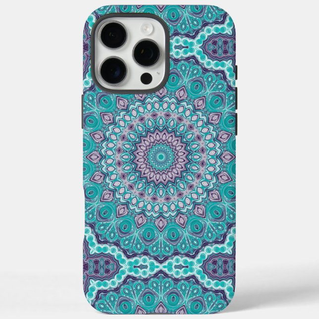 Coques Case-Mate iPhone Aquarelle Mandala en Turquoise et violet (Verso)