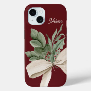 Coque Pour iPhone 15 Aquarelle Mistletoe Vert Personnalisé