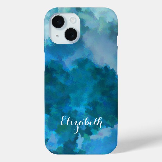 Coques Case-Mate iPhone Aquarelle moderne Bleu Vert Nom personnalisé Modèl (Verso)
