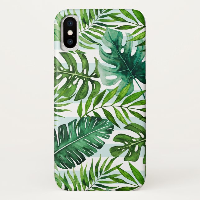 Coques Case-Mate iPhone Aquarelle moderne Feuilles verts tropicaux (Dos)