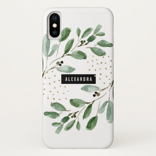 Coques Case-Mate iPhone Aquarelle moderne Verdure et or (Dos)