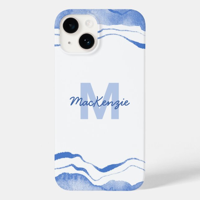 Coques Case-Mate iPhone Aquarelle Monogramme Agare bleu Abstrait (Verso)