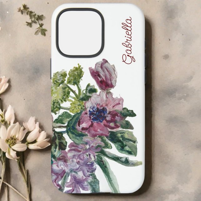 Coques Case-Mate iPhone Aquarelle monogramme floral blanc vert rose (Créateur téléchargé)