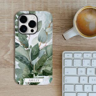 Coque Pour iPhone 14 Pro Aquarelle monogramme Sage rustique Vert
