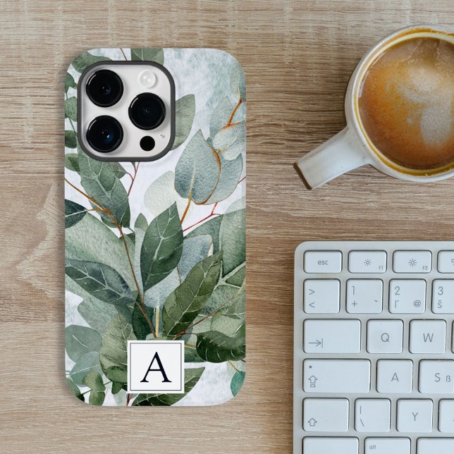 Coques Case-Mate iPhone Aquarelle monogramme Sage rustique Vert (In situ)