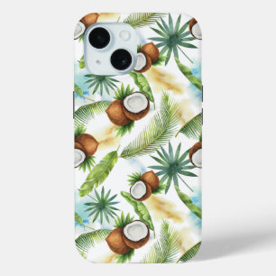 Coque Pour iPhone 15 Aquarelle Motif de noix de coco tropicale