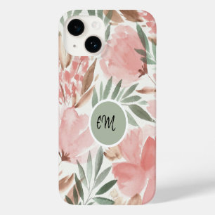 Coque Pour iPhone 14 Aquarelle Motif Floral Monogramme