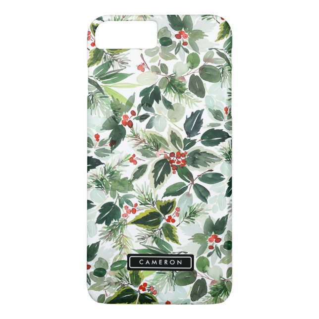 Coques Case-Mate iPhone Aquarelle Noël Verdure et Motif Holly (Dos)