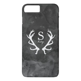Coque iPhone 8 Plus/7 Plus Aquarelle noire et collier de cerfs rustiques