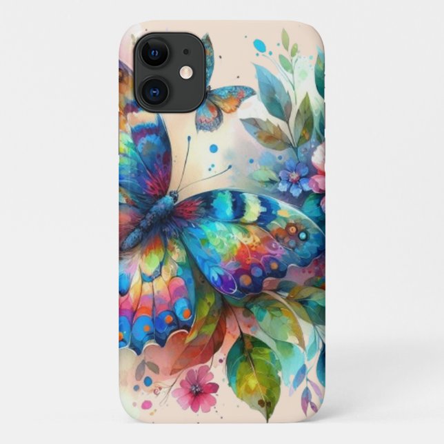 Coques Case-Mate iPhone Aquarelle Papillon Floral Fleurs Bleu rose (Dos)