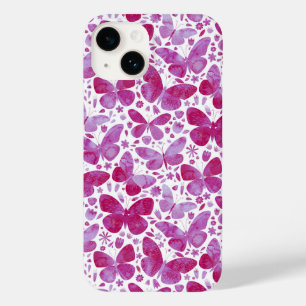 Coque Pour iPhone 14 Aquarelle papillon Magenta Rose