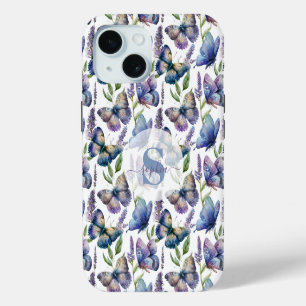 Coque Pour iPhone 15 Aquarelle Papillons Wisteria Flower Monogramme