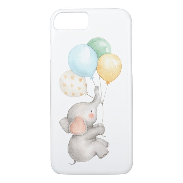 Coques Case-Mate iPhone Aquarelle Pastel Baby Elephant Avec Ballons (Dos)