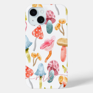 Coque Pour iPhone 15 Aquarelle Pastel Champignons