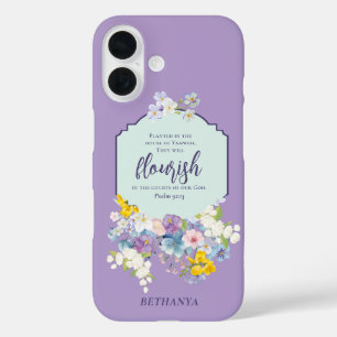 Coques iPhone 16 Aquarelle Pastel Fleurs Bible Verse Personnalisée