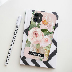 Case-Mate iPhone Case Aquarelle Pastel Pink moderne Fleurs & Nom