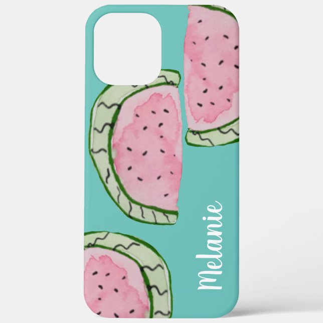 Coques Case-Mate iPhone Aquarelle Pastèque Rose Turquoise Monogrammé    (Verso)